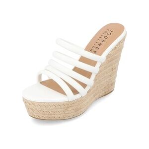 Journee Collection Cynthie Sandals 8.5 Wedge Faux Leather Open Toe Slip On White